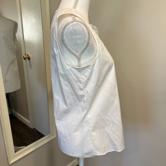 Zara Basic White Sleeveless Wrap top with beaded collar, Size Medium - Picture 6 of 13